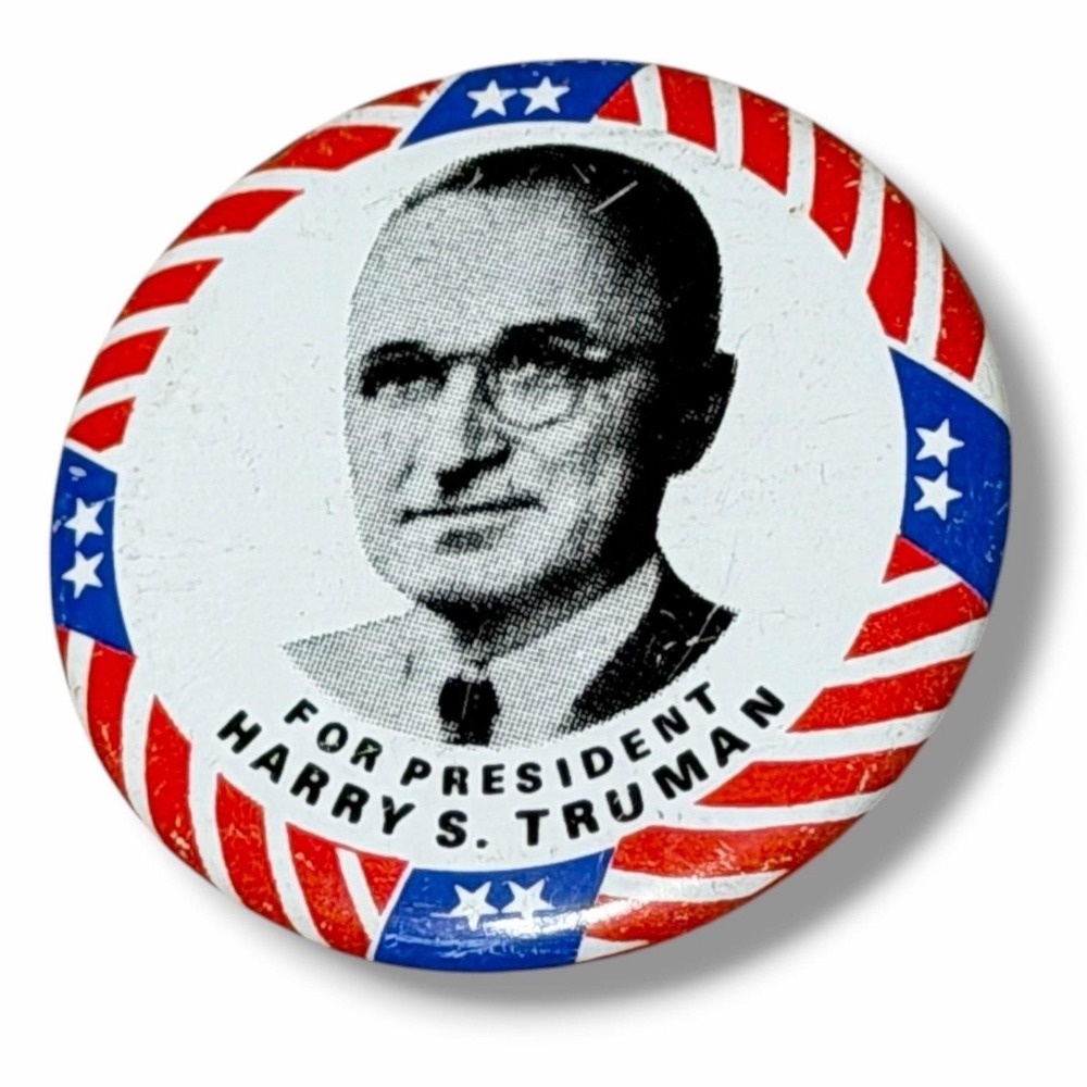 Harry S Truman For President Political Campaign Vintage Pinback Button B42